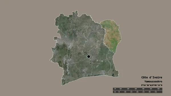 Afgebroken Vorm Van Ivoorkust Met Hoofdstad Belangrijkste Regionale Divisie Het — Stockfoto