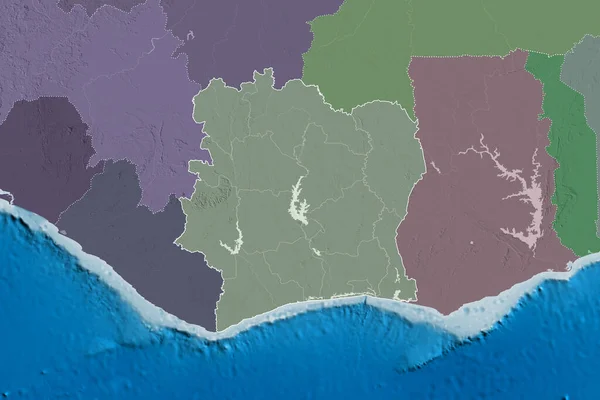 Uitgebreid Gebied Van Ivoorkust Met Landgrenzen Internationale Regionale Grenzen Gekleurde — Stockfoto