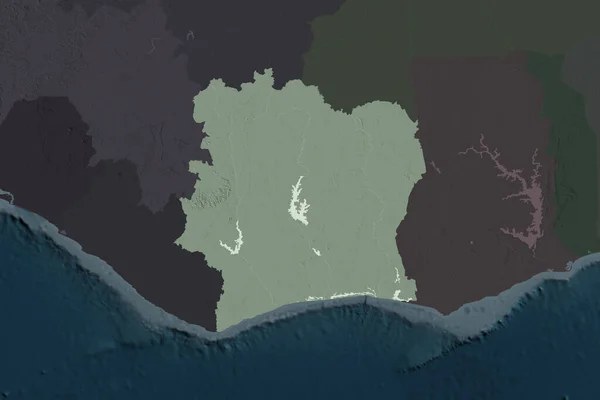 Форма Кот Ивуара Отделена Опреснением Соседних Районов Цветная Карта Высоты — стоковое фото