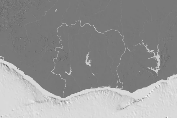 Extended Area Outlined Cote Ivoire Bilevel Elevation Map Rendering — Stock Photo, Image