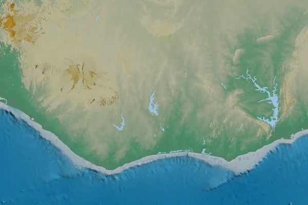 Área Alargada Costa Marfim Mapa Topográfico Relevo Renderização — Fotografia de Stock