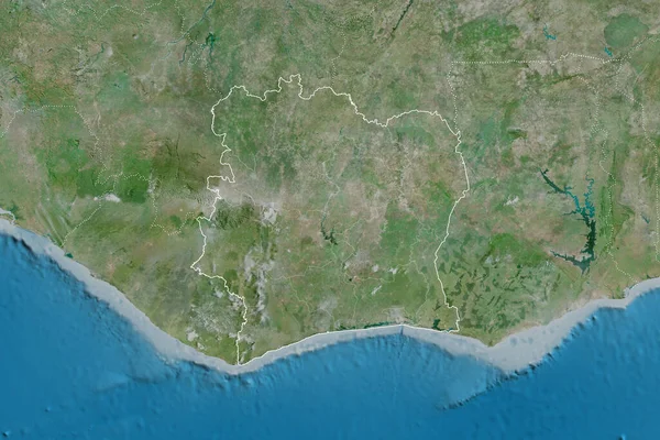 Rozšířená Oblast Pobřeží Slonoviny Obrysem Země Mezinárodními Regionálními Hranicemi Satelitní — Stock fotografie