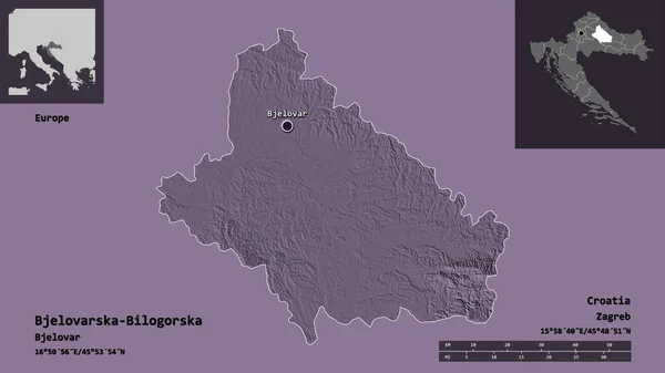 Bentuk Bjelovarska Bilogorska Kabupaten Kroasia Dan Ibukotanya Skala Jarak Pratinjau — Stok Foto