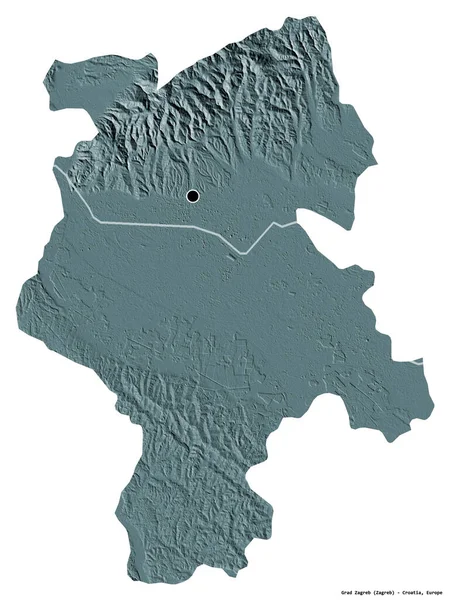 克罗地亚城市萨格勒布的形状 其首都被白色背景隔离 彩色高程图 3D渲染 — 图库照片