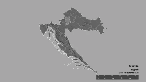 Forme Dénaturée Croatie Avec Capitale Principale Division Régionale Région Séparée — Photo