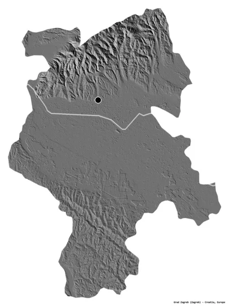 クロアチアの都市ザグレブの形で 首都は白い背景に隔離されています 標高マップ 3Dレンダリング — ストック写真