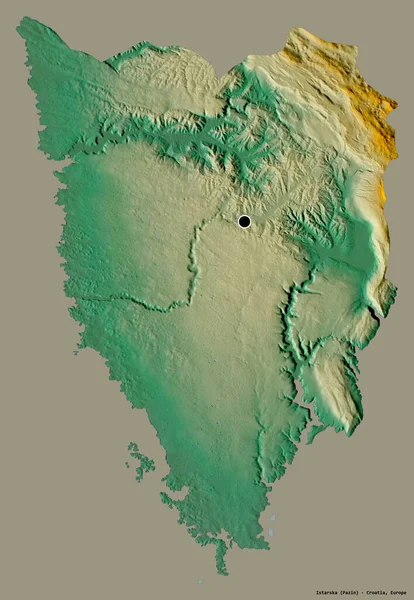クロアチアの郡イスタルカの形で その首都はしっかりした色の背景に隔離されています 地形図 3Dレンダリング — ストック写真