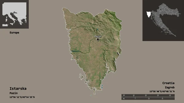 Istarska的形状 克罗地亚的县城 距离刻度 预览和标签 卫星图像 3D渲染 — 图库照片