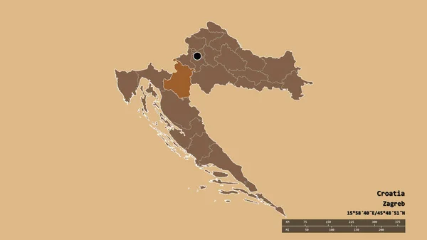 主要な地域部門と分離カルロヴァッカ地域とクロアチアの荒廃した形 ラベル パターン化されたテクスチャの構成 3Dレンダリング — ストック写真