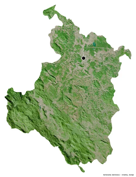 Hırvatistan 'ın Karlovacka ilçesinin başkenti beyaz arka planda izole edilmiştir. Uydu görüntüleri. 3B görüntüleme