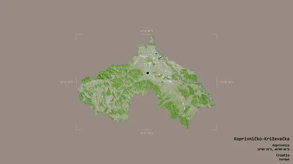 クロアチアの郡コプリヴニコ クリゼヴァッカ 英語版 の地域は 洗練された境界線の箱の中にしっかりとした背景に孤立していた ラベル 衛星画像 3Dレンダリング — ストック写真