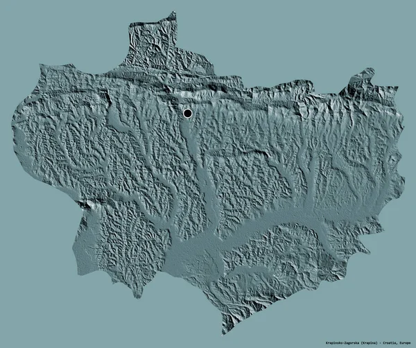 クロアチアの郡クラピンスコ ザゴルスカの形で その首都はしっかりとした色の背景に隔離されている 色の標高マップ 3Dレンダリング — ストック写真