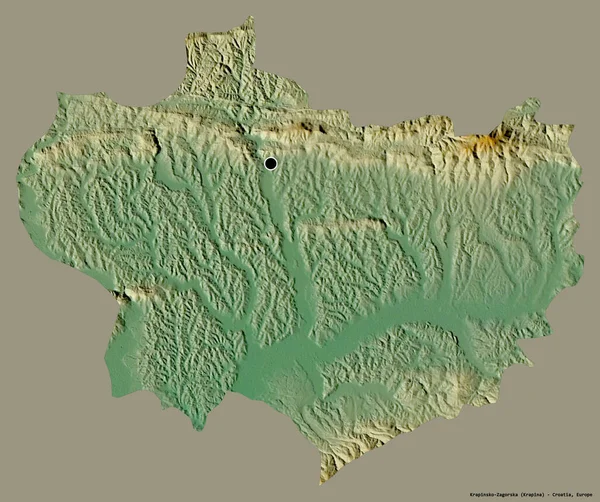 克罗埃西亚Krapinsko Zagorska县的形状 其首府以纯色背景隔离 地形浮雕图 3D渲染 — 图库照片