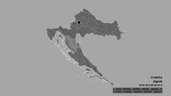 Forme Dénaturée Croatie Avec Capitale Principale Division Régionale Région Séparée — Photo