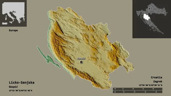 Form Licko Senjska Grevskapet Kroatien Och Dess Huvudstad Avståndsskala Förhandsvisningar — Stockfoto