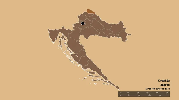 主要な地域部門と分離されたメディムルスカ地域とクロアチアの荒廃した形 ラベル パターン化されたテクスチャの構成 3Dレンダリング — ストック写真