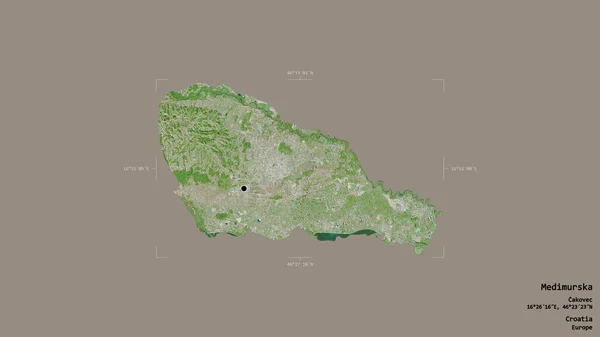 クロアチアの郡メディムルカ 英語版 の地域は 洗練された境界線の箱の中にしっかりとした背景に孤立している ラベル 衛星画像 3Dレンダリング — ストック写真