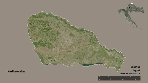 クロアチアの郡であるメディムルカの形で その首都はしっかりとした背景に孤立しています 距離スケール リージョンプレビュー およびラベル 衛星画像 3Dレンダリング — ストック写真