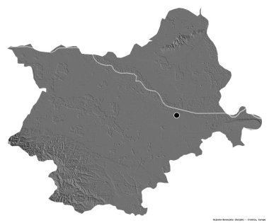 Hırvatistan 'ın Osjecko-Baranjska ilçesinin başkenti beyaz arka planda izole edilmiştir. Çift seviyeli yükseklik haritası. 3B görüntüleme