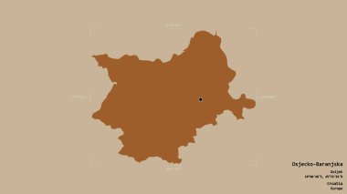 Hırvatistan 'ın Osjecko-Baranjska ilçesi bölgesi, bir sınır kutusunda sağlam bir zemin üzerinde izole edilmiş durumda. Etiketler. Desenli dokuların bileşimi. 3B görüntüleme