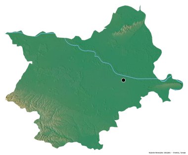 Hırvatistan 'ın Osjecko-Baranjska ilçesinin başkenti beyaz arka planda izole edilmiştir. Topografik yardım haritası. 3B görüntüleme
