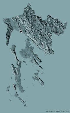 Hırvatistan 'ın Primorsko-Goranska ilçesinin başkenti sağlam bir renk zeminine sahip. Renkli yükseklik haritası. 3B görüntüleme