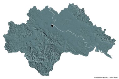 Hırvatistan 'ın Sisacko-Moslavacka ilçesinin başkenti beyaz arka planda izole edilmiştir. Renkli yükseklik haritası. 3B görüntüleme