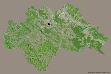 Hırvatistan 'ın Sisacko-Moslavacka ilçesinin başkenti sağlam bir renk arkaplanına sahip. Uydu görüntüleri. 3B görüntüleme
