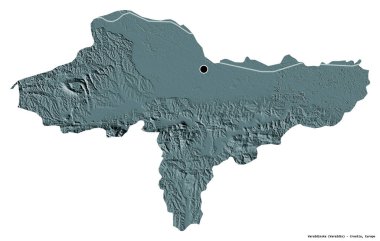 Hırvatistan 'ın Varazdinska ilçesinin başkenti beyaz arka planda izole edilmiştir. Renkli yükseklik haritası. 3B görüntüleme