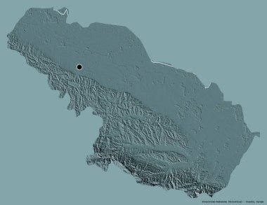Hırvatistan 'ın Viroviticko-Podravska ilçesinin başkenti sağlam bir renk arkaplanına sahip. Renkli yükseklik haritası. 3B görüntüleme