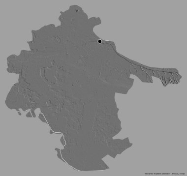 Hırvatistan 'ın Vukovarsko-Srijemska ilçesinin başkenti sağlam bir renk arkaplanına sahip. Çift seviyeli yükseklik haritası. 3B görüntüleme