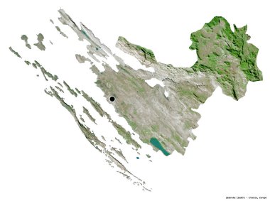 Hırvatistan 'ın Zadarska ilçesinin başkenti beyaz arka planda izole edilmiştir. Uydu görüntüleri. 3B görüntüleme