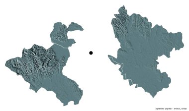 Hırvatistan 'ın Zagrebacka ilçesinin başkenti beyaz arka planda izole edilmiştir. Renkli yükseklik haritası. 3B görüntüleme