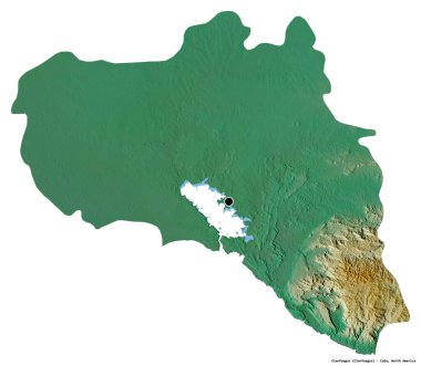 Küba 'nın başkenti Cienfuegos' un beyaz arka planda izole edilmiş hali. Topografik yardım haritası. 3B görüntüleme