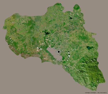 Küba 'nın Cienfuegos eyaleti, başkenti katı renk arkaplanı ile izole edilmiştir. Uydu görüntüleri. 3B görüntüleme