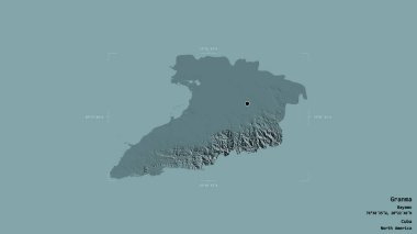 Büyük annenin bölgesi, Küba eyaleti, jeoreferatlı bir sınır kutusunda sağlam bir arka planda izole edilmiş. Etiketler. Renkli yükseklik haritası. 3B görüntüleme