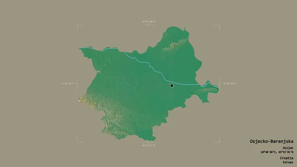 克罗地亚Osjecko Baranjska县的一个地区 在一个地理参照框的坚实背景下被隔离 地形浮雕图 3D渲染 — 图库照片