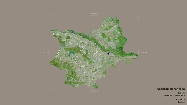 クロアチアの郡オジェコ バランスカ Ojecko Baranjska の地域は 洗練された境界線の箱の中にしっかりとした背景に隔離されている ラベル 衛星画像 3Dレンダリング — ストック写真