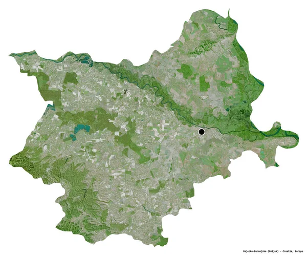 克罗地亚Osjecko Baranjska县的形状 其首都因白人背景而孤立 卫星图像 3D渲染 — 图库照片
