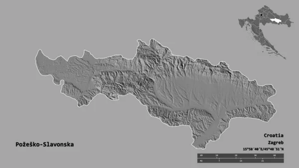 Form Pozesko Slavonska Grevskapet Kroatien Med Dess Huvudstad Isolerad Solid — Stockfoto