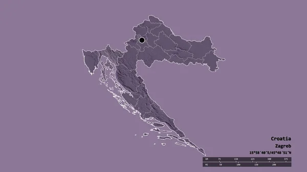 Forma Dessaturada Croácia Com Sua Capital Principal Divisão Regional Área — Fotografia de Stock