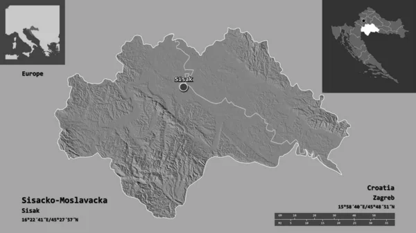 Форма Сисацко Мославацкой Области Графства Хорватия Столицы Шкала Расстояний Предварительные — стоковое фото