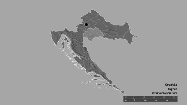 Vyprahlý Tvar Chorvatska Hlavním Městem Hlavní Regionální Divizí Oddělenou Oblastí — Stock fotografie