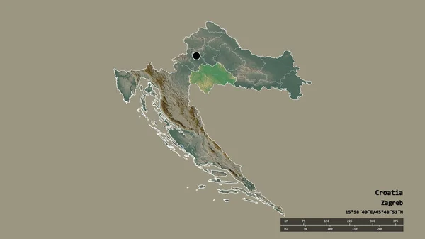 Forma Desnaturalizada Croacia Con Capital División Regional Principal Zona Separada — Foto de Stock