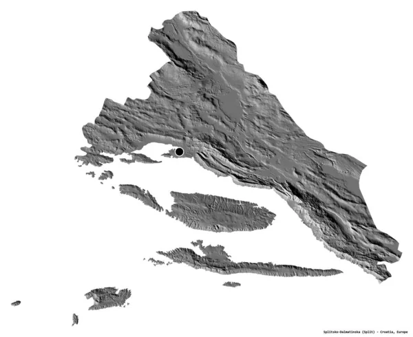 Форма Сплицко Далматинской Графства Хорватия Столицей Изолированной Белом Фоне Карта — стоковое фото