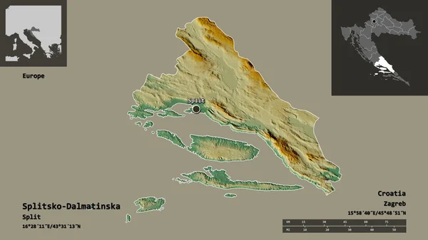 Tvar Splitsko Dalmatinska Okres Chorvatsko Jeho Hlavní Město Měřítko Vzdálenosti — Stock fotografie