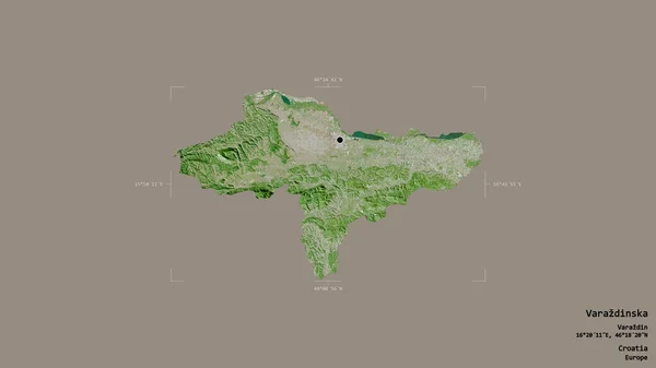 クロアチアの郡ヴァラズディンスカ 英語版 の地域は 洗練された境界線の箱の中にしっかりとした背景に隔離されている ラベル 衛星画像 3Dレンダリング — ストック写真