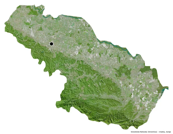 クロアチアの郡ヴィロヴィツコ ポドラフスカの形で 首都は白い背景に孤立している 衛星画像 3Dレンダリング — ストック写真