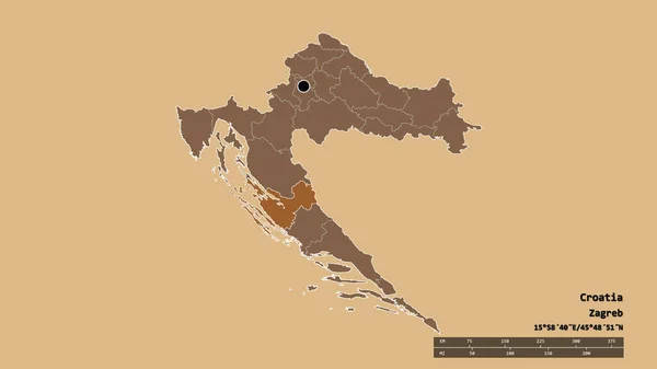 主要な地域部門と分離ザダルスカ地域とクロアチアの荒廃した形 ラベル パターン化されたテクスチャの構成 3Dレンダリング — ストック写真