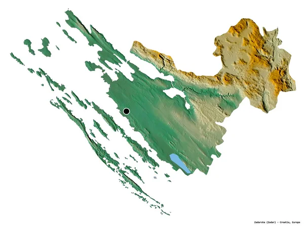 Форма Задарської Хорватського Графства Столицею Ізольованою Білому Тлі Карта Рельєфу — стокове фото